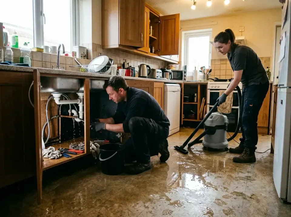 Male Technician — Kitchen — Male Technician, Female Technician, Wet Dry Vacuum Cleaner, Kitchen, Emergency Water Extraction…