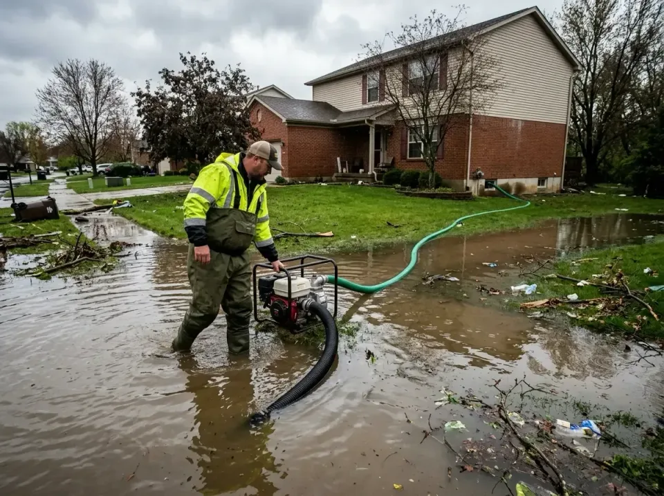 Technician — Outdoor — Technician, Water Pump, Extraction Hose, Outdoor, Emergency Water Extraction & Removal in Dallas
