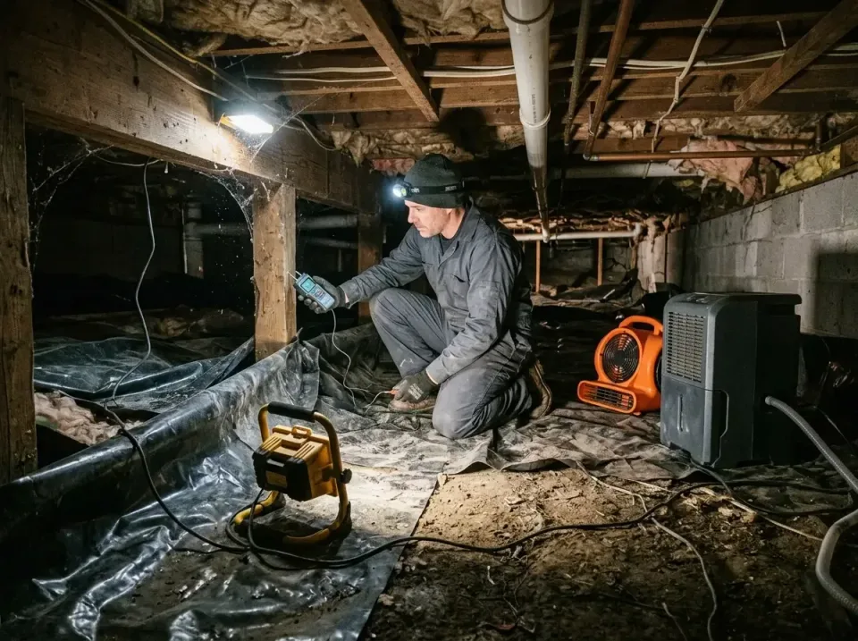 Technician — Crawl Space — Technician, Moisture Meter, Dehumidifier, Crawl Space, Emergency Water Extraction & Removal in Da…